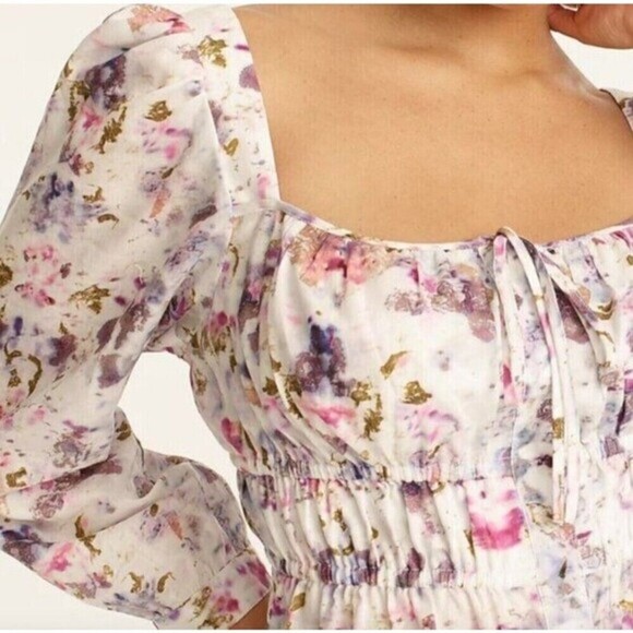J‎ Crew x Flora Obscura Blouse Cinched-waist Top  Kaleidoscope Floral Size 2 - Picture 3 of 16